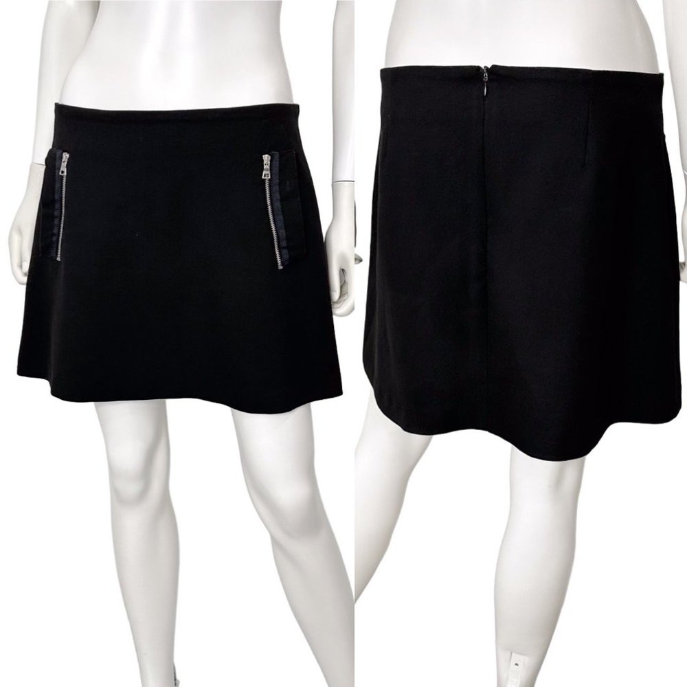 Zara Basic A-Line Mini Skirt Zip Front Pockets in Black Women’s Size M